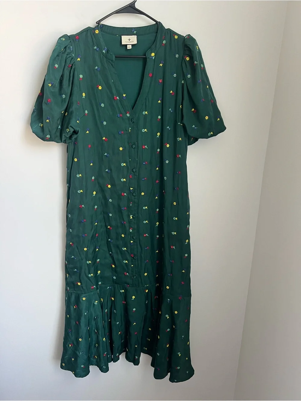 Tuckernuck Molly Midi Dress Green Embroidered Floral Women's Large